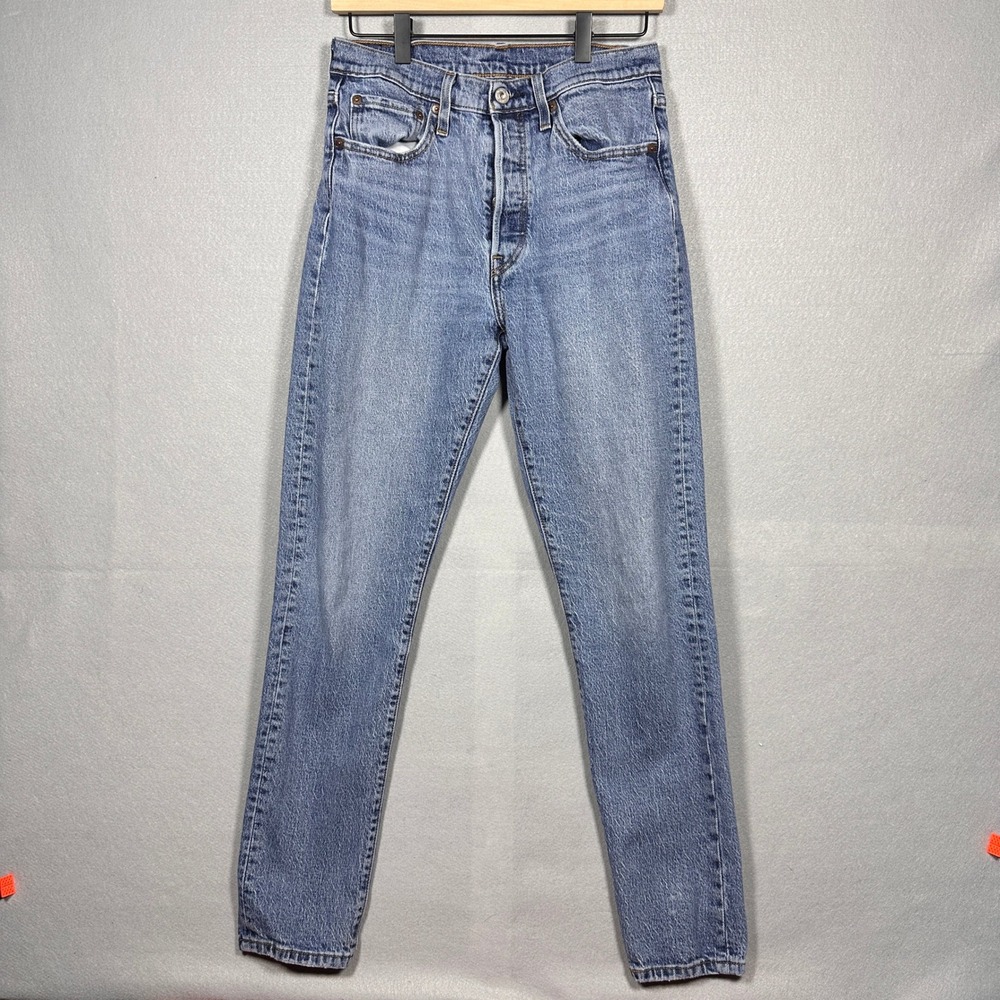 Levis 501 Skinny High Rise Button Fly Blue Denim Jeans Womens 28
